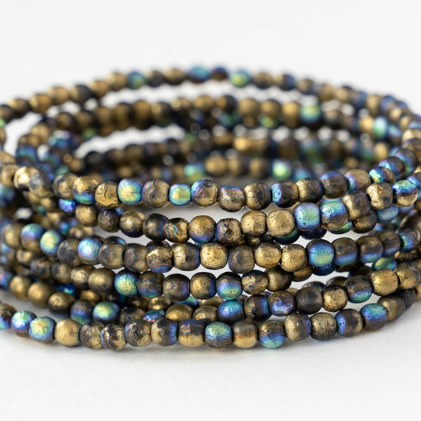 3mm Round Glass Beads - Etched Gold AB - 50 beads