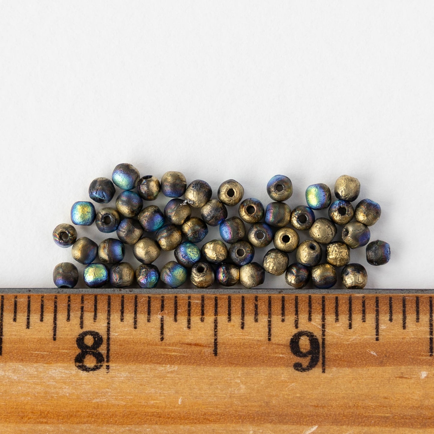 3mm Round Glass Beads - Etched Gold AB - 50 beads