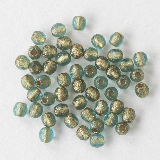 3mm Round Beads - Etched Seafoam Gold - 50 beads