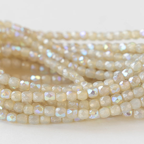 3mm Round Beads - Ivory with an AB and Mercury Finish - 50 beads