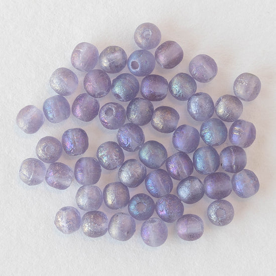 3mm Round Glass Beads - Etched Lavender AB - 50 Beads