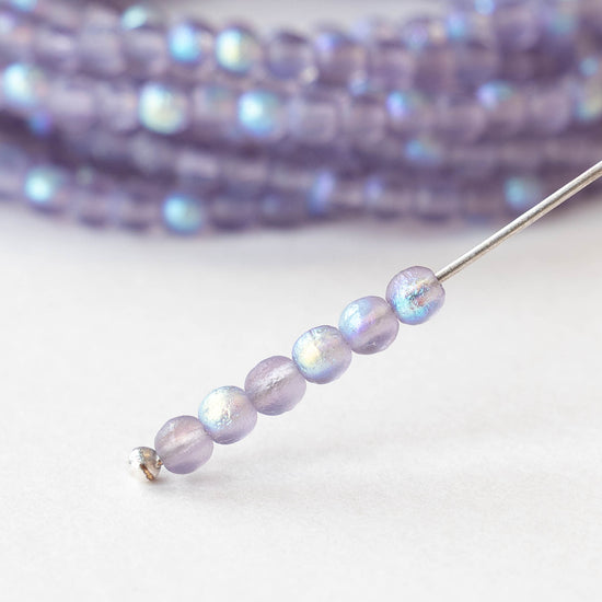 3mm Round Glass Beads - Lavender AB Matte - 50 Beads