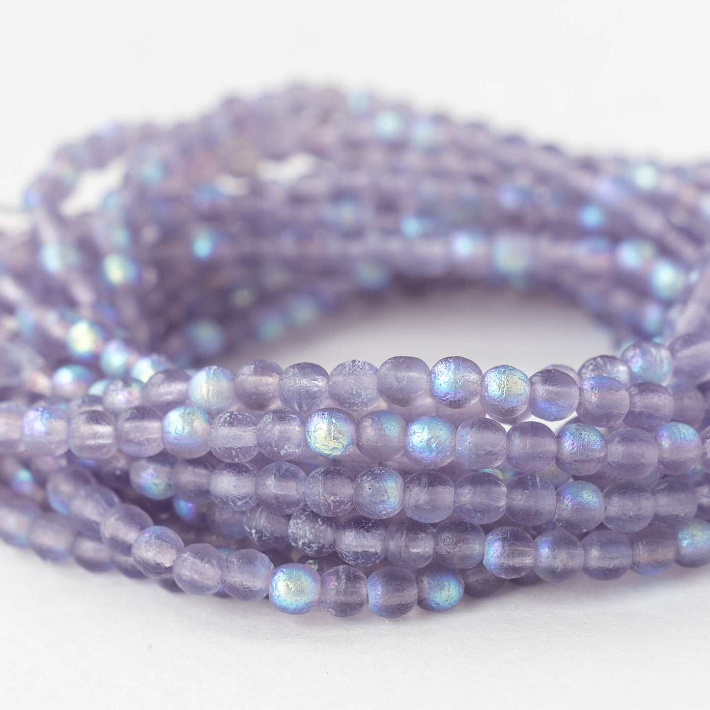 3mm Round Glass Beads - Lavender AB Matte - 50 Beads