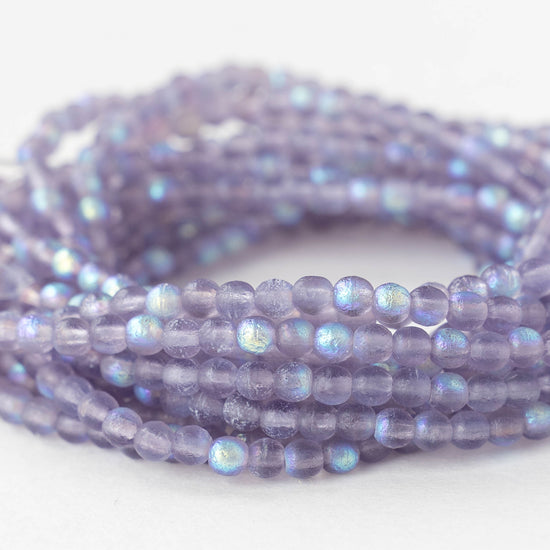 3mm Round Glass Beads - Lavender AB Matte - 50 Beads