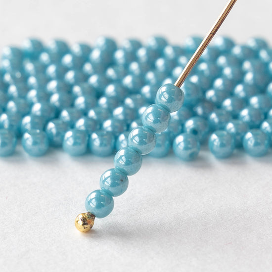 Load image into Gallery viewer, 3mm Round Glass Beads - Light Blue Luster - 120 Beads

