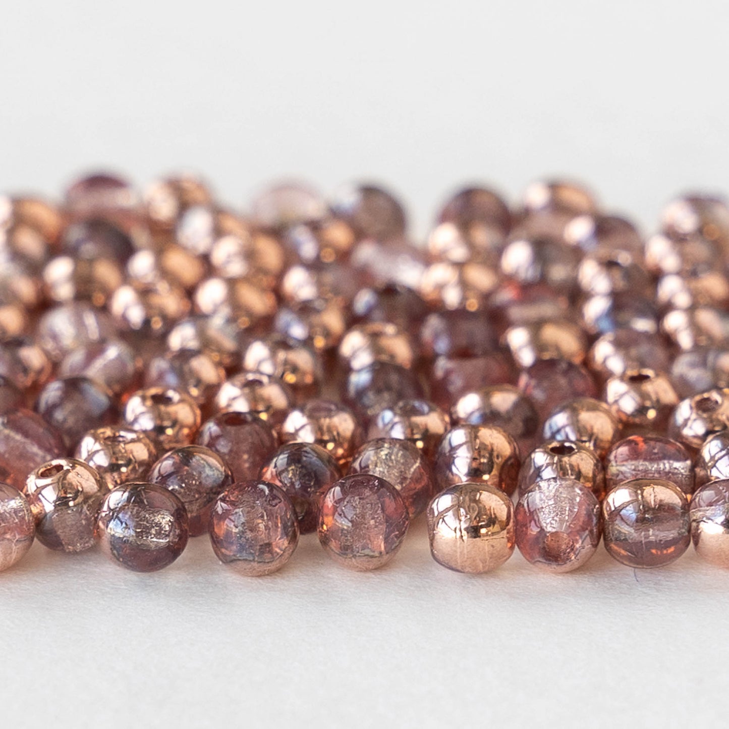 3mm Round Glass Beads - Amethyst Copper - 120 Beads