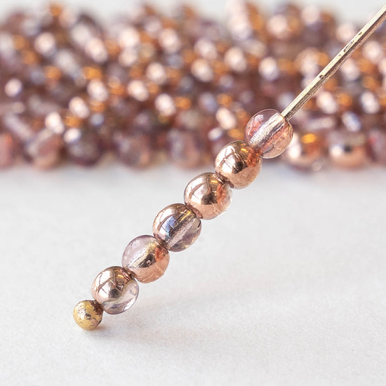 3mm Round Glass Beads - Amethyst Copper - 120 Beads