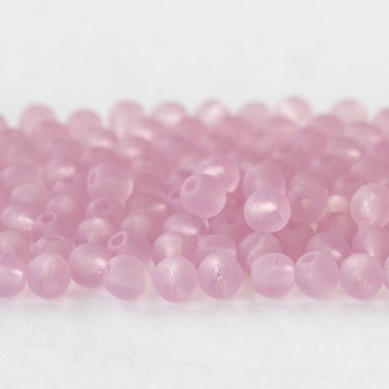 3mm Round Glass Beads - Pink Matte - 120 Beads