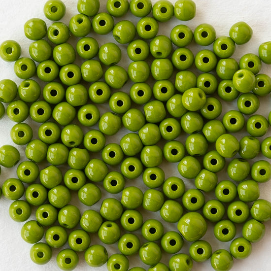 3mm Round Glass Beads - Opaque Lime Green - 100 Beads