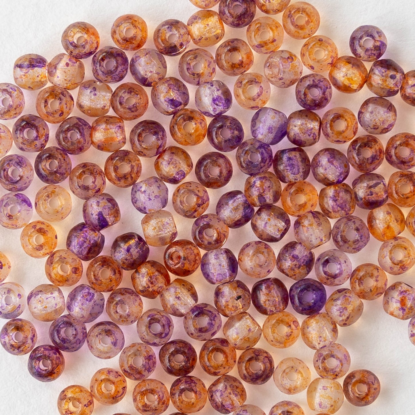 3mm Round Glass Beads - Transparent Purple Orange Mix - 120 Beads