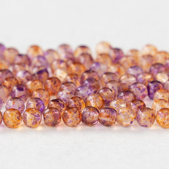 3mm Round Glass Beads - Transparent Purple Orange Mix - 120 Beads