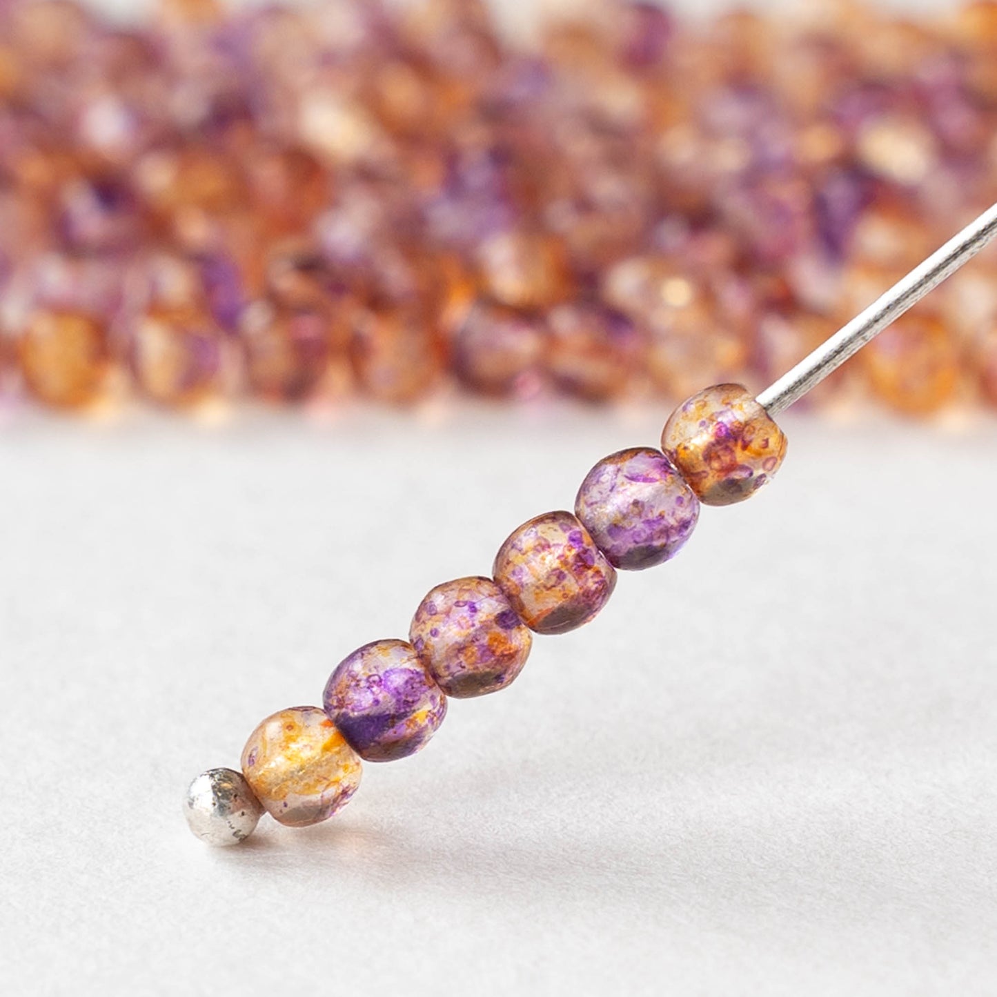 3mm Round Glass Beads - Transparent Purple Orange Mix - 120 Beads