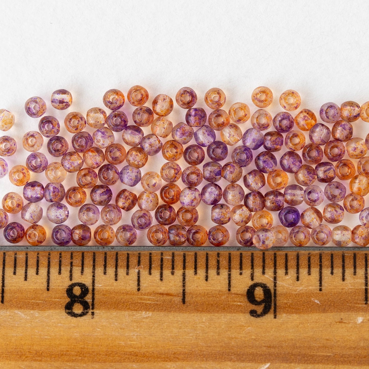 3mm Round Glass Beads - Transparent Purple Orange Mix - 120 Beads