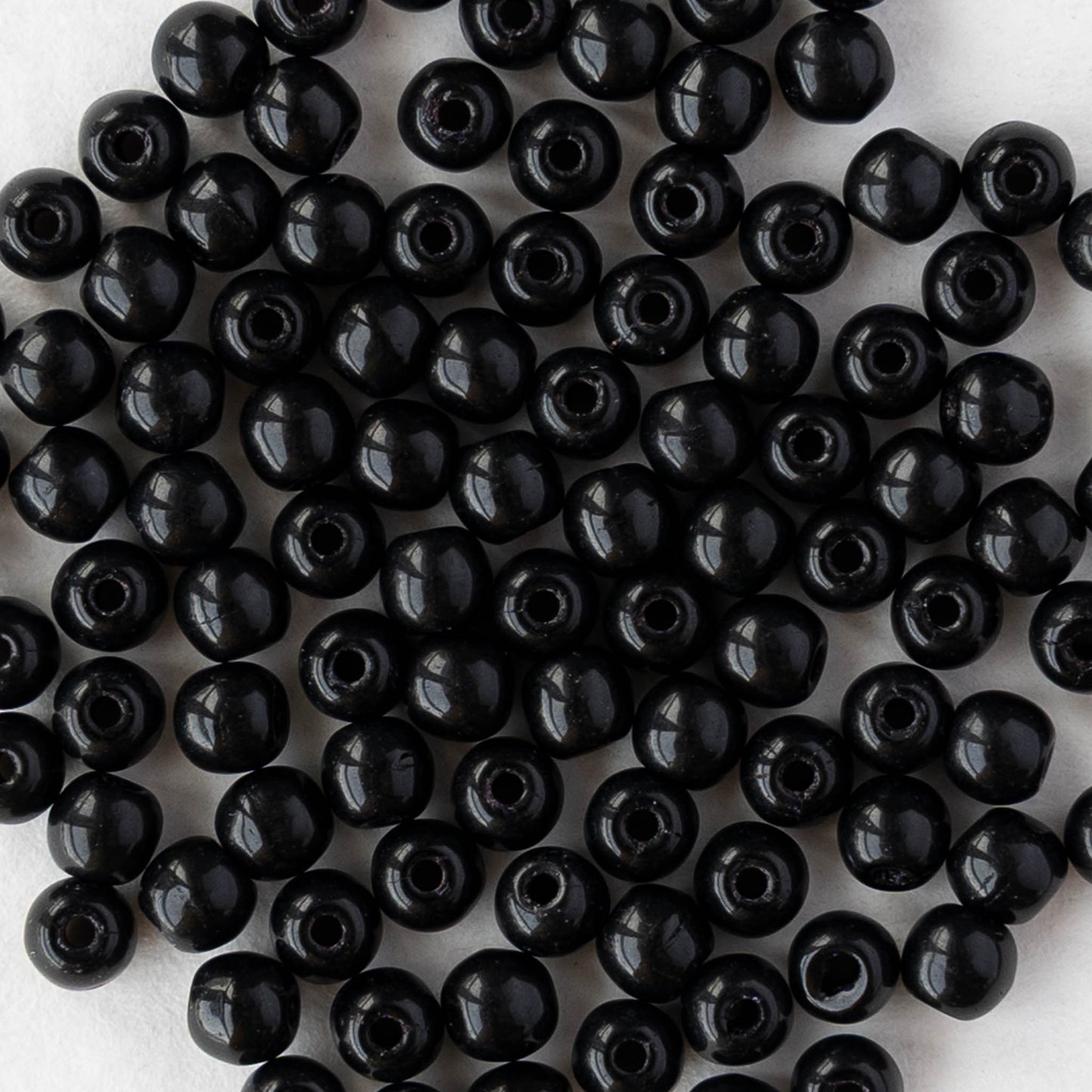3mm Round Glass Beads - Opaque Black - 100 beads