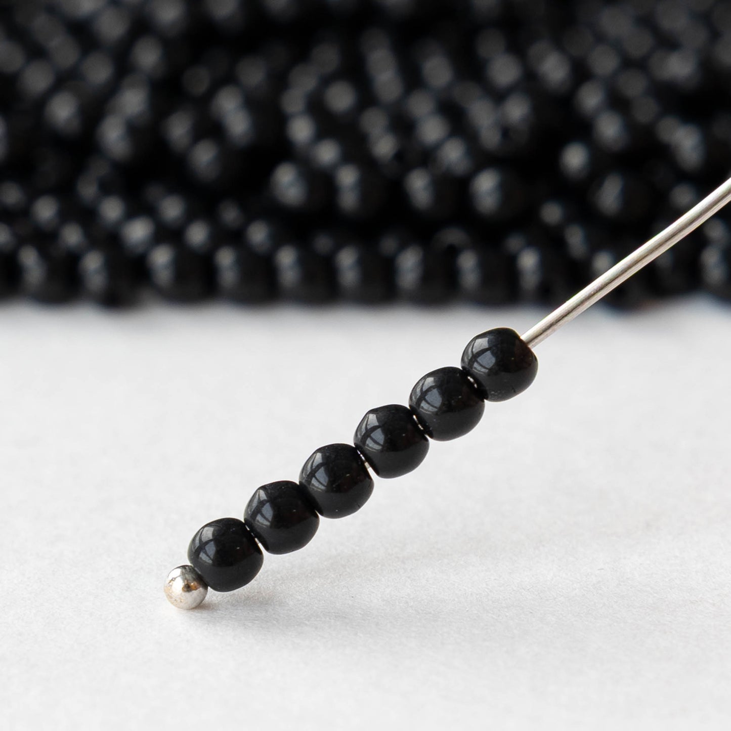 3mm Round Glass Beads - Opaque Black - 100 beads