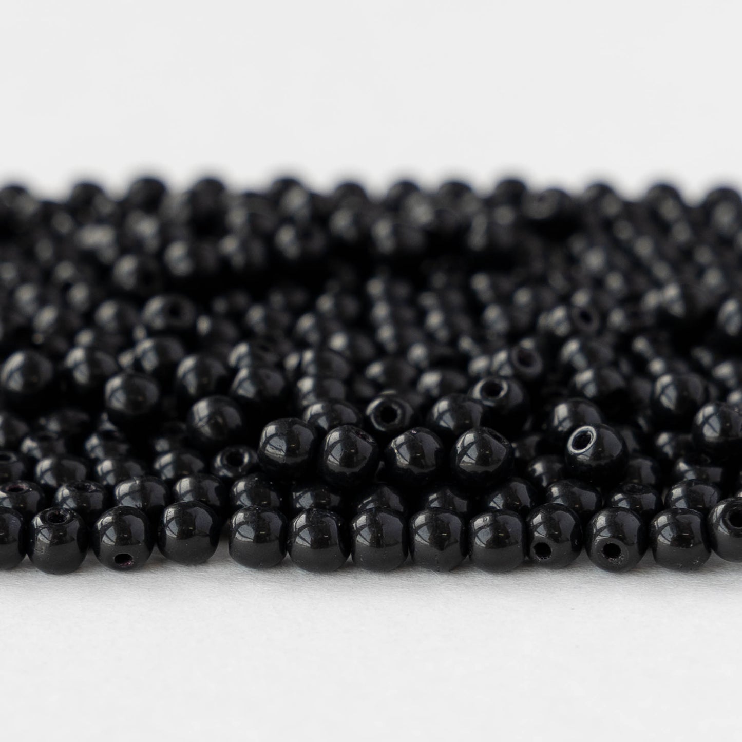 3mm Round Glass Beads - Opaque Black - 100 beads