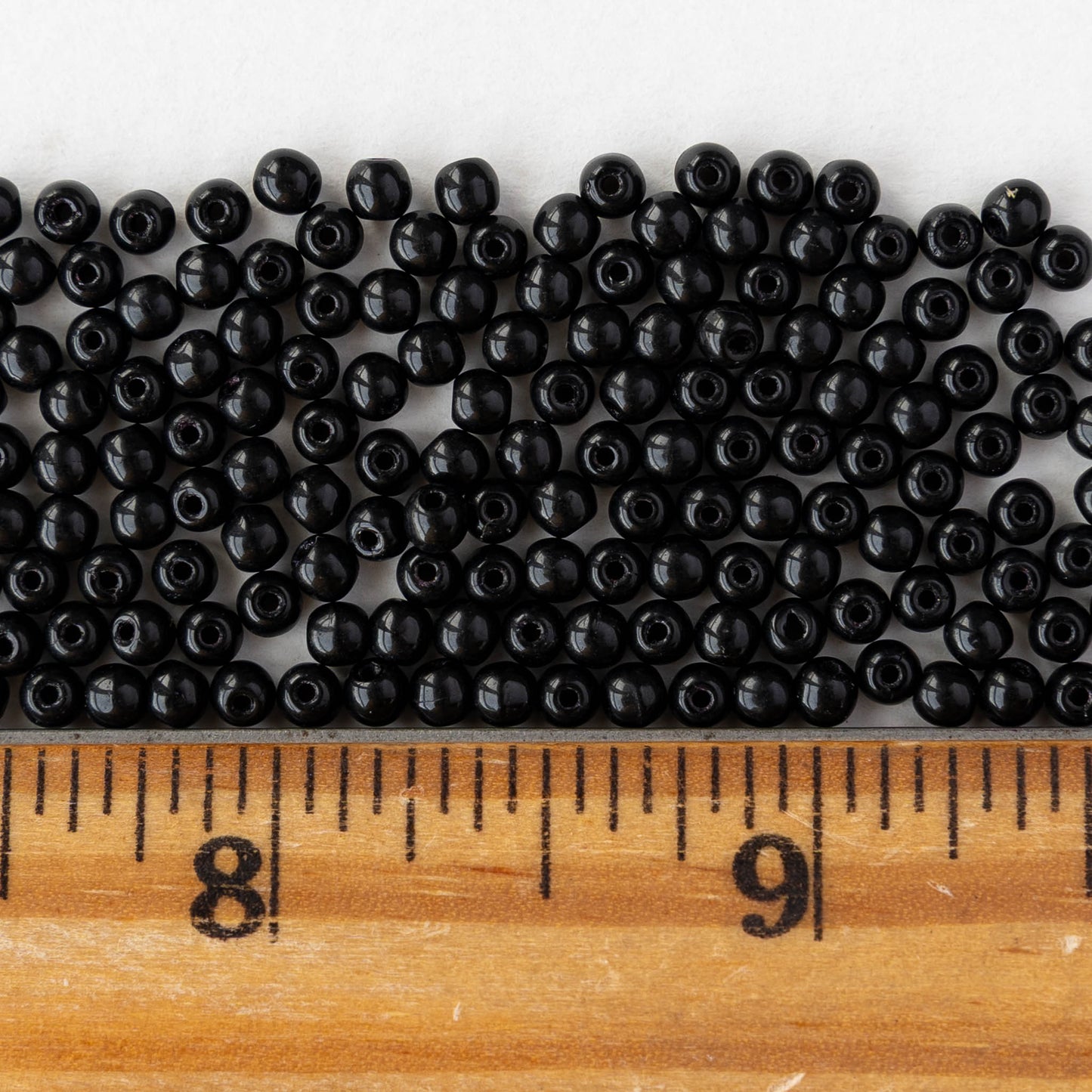 3mm Round Glass Beads - Opaque Black - 100 beads