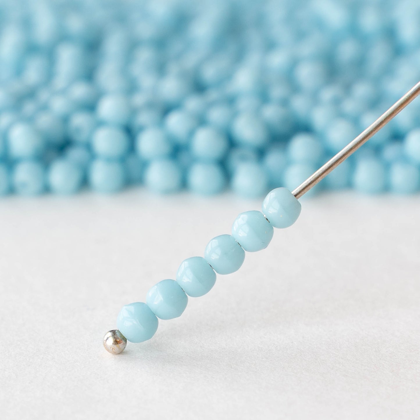 3mm Round Glass Beads - Opaque Light Blue - 100 beads