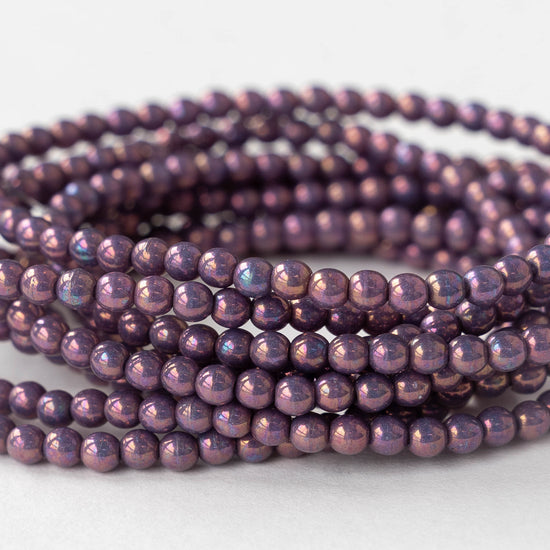 3mm Round Glass Beads - Opaque Lavender Luster - 50 Beads