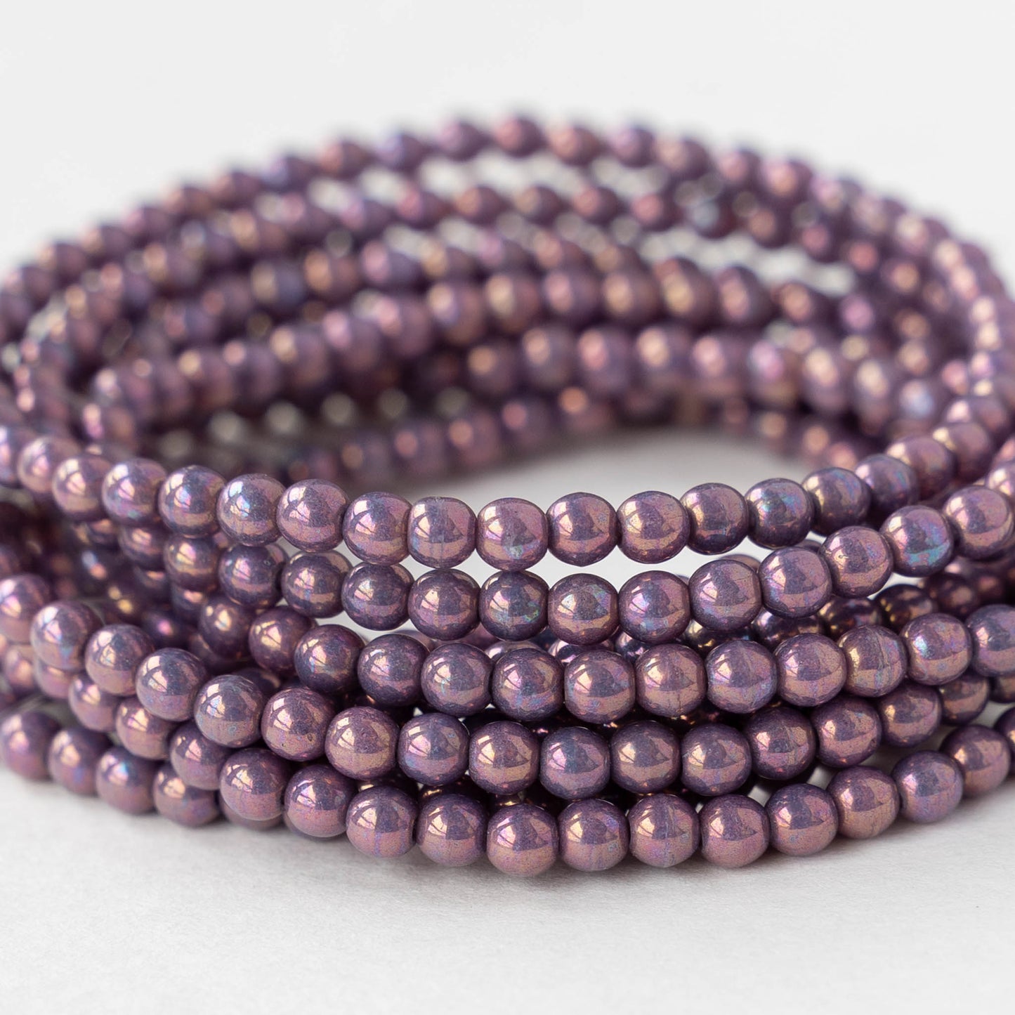 3mm Round Glass Beads - Purple Luster - 50 Beads
