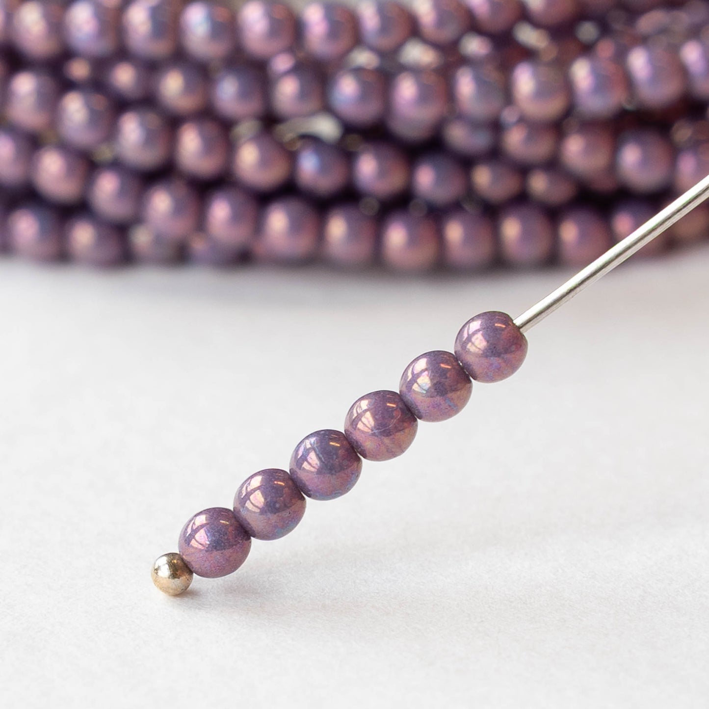 3mm Round Glass Beads - Purple Luster - 50 Beads