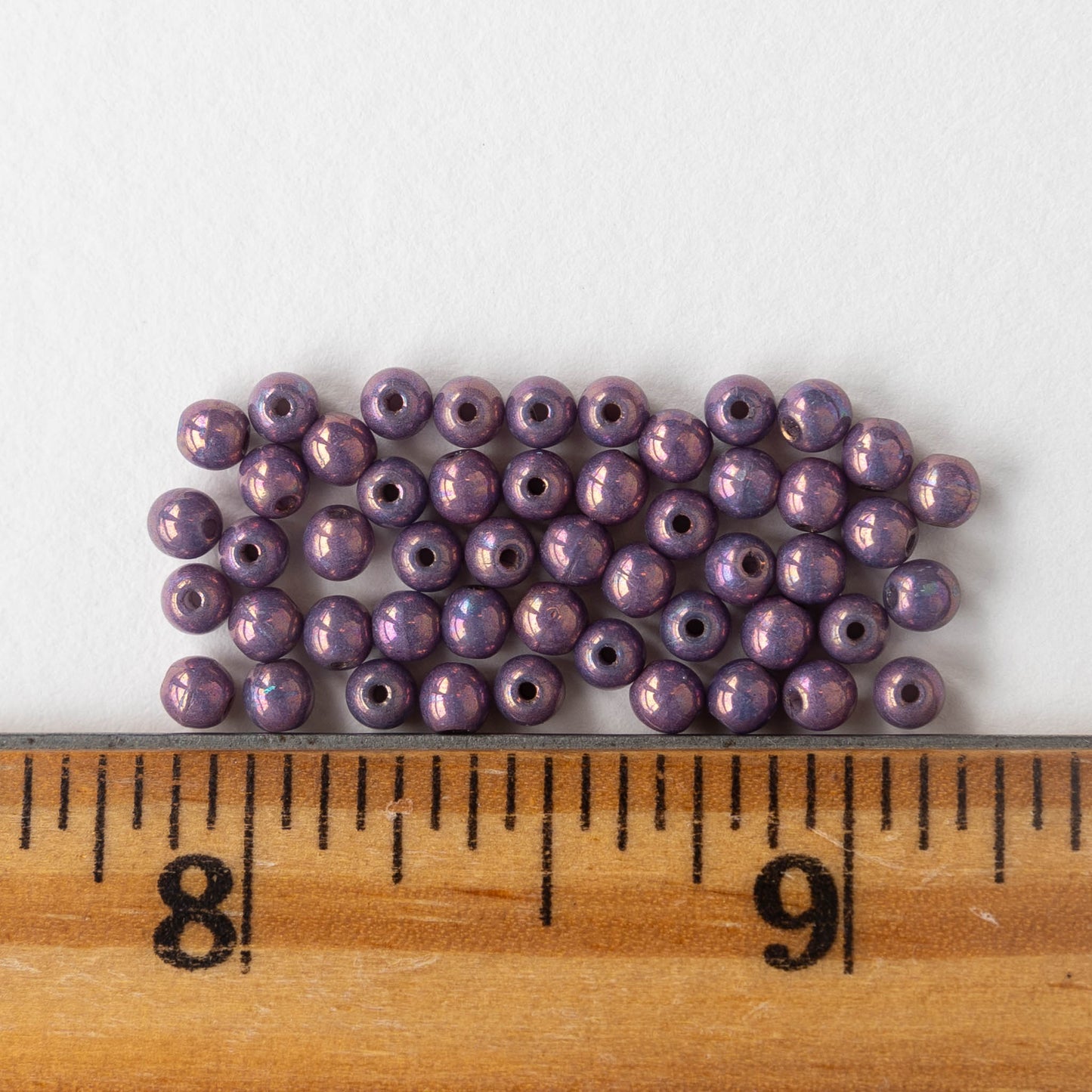 3mm Round Glass Beads - Opaque Lavender Luster - 50 Beads