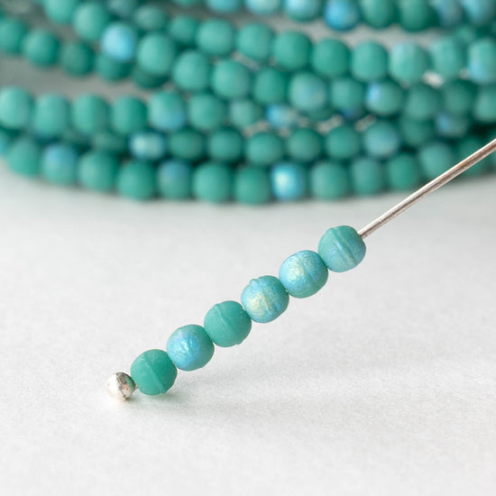 3mm Round Glass Beads - Matte Turquoise AB  - 50 Beads