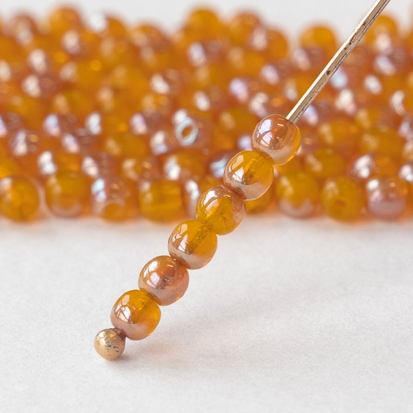 3mm Round Glass Beads - Orange AB - 120