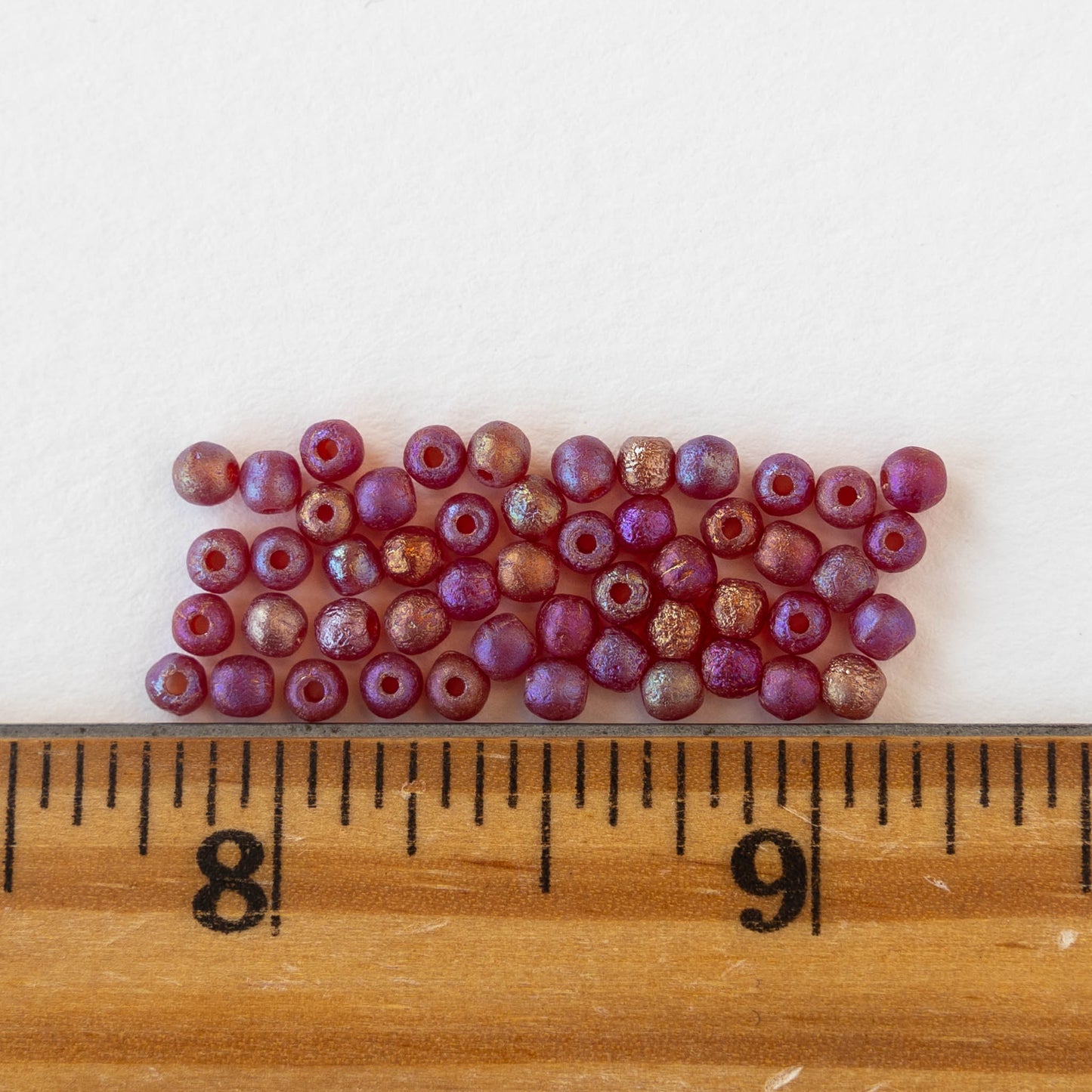 3mm Round Glass Beads - Etched Pink AB - 50 Beads