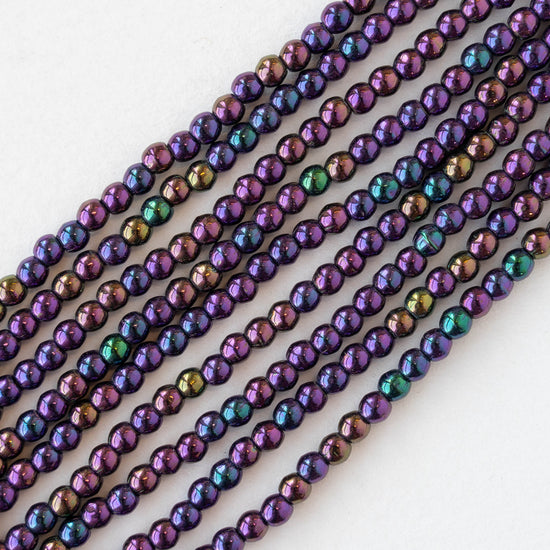 3mm Round Glass Beads - Opaque Purple Iris - 100 Beads