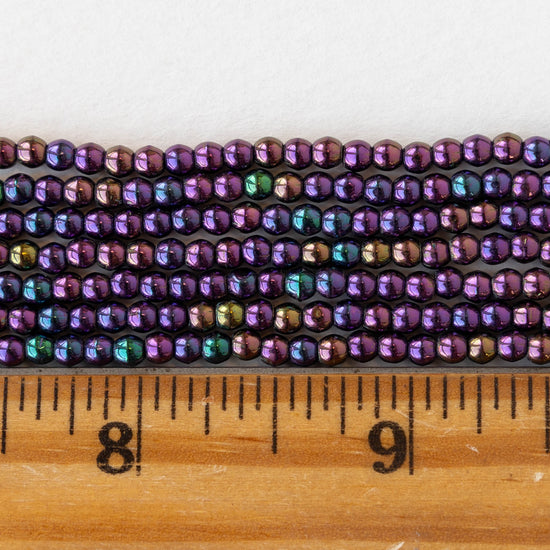 3mm Round Glass Beads - Opaque Purple Iris - 100 Beads