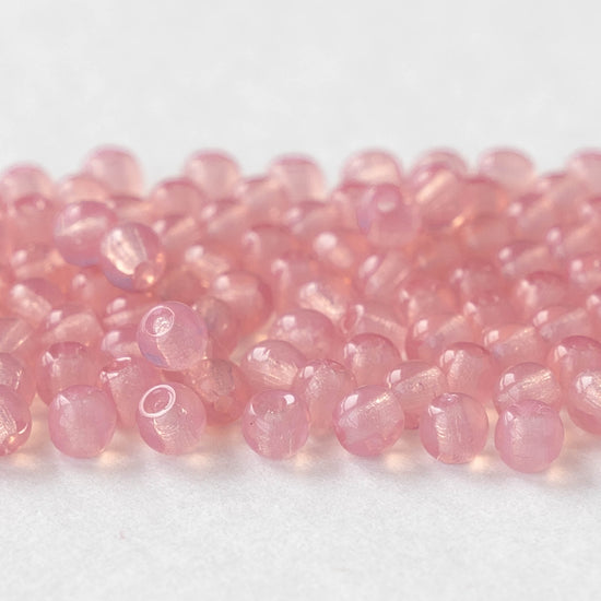 3mm Round Glass Beads - Opaline Pink Rose - 120 Beads