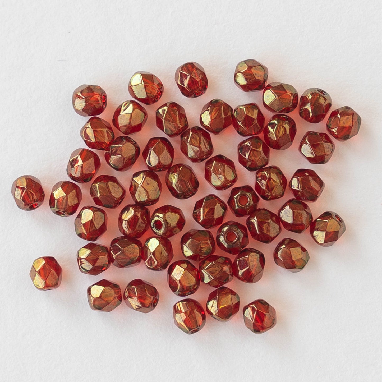 3mm Round Beads - Ruby Red with Gold Luster - 50 beads