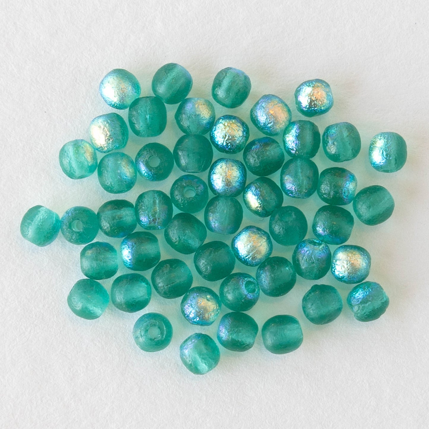 3mm Round Glass Beads - Etched Seafoam AB - 50 Beads