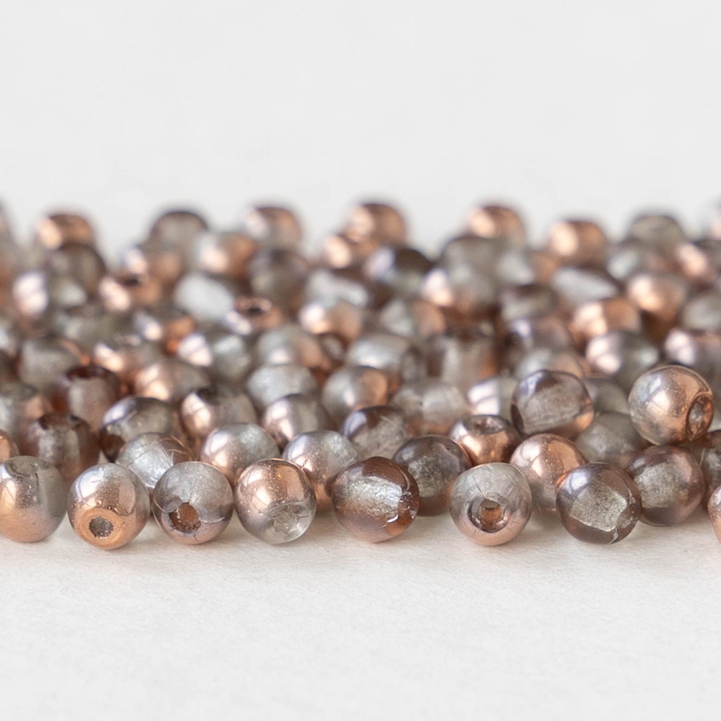 3mm Round Glass Beads - Black Diamond with Copper - 120 Beads