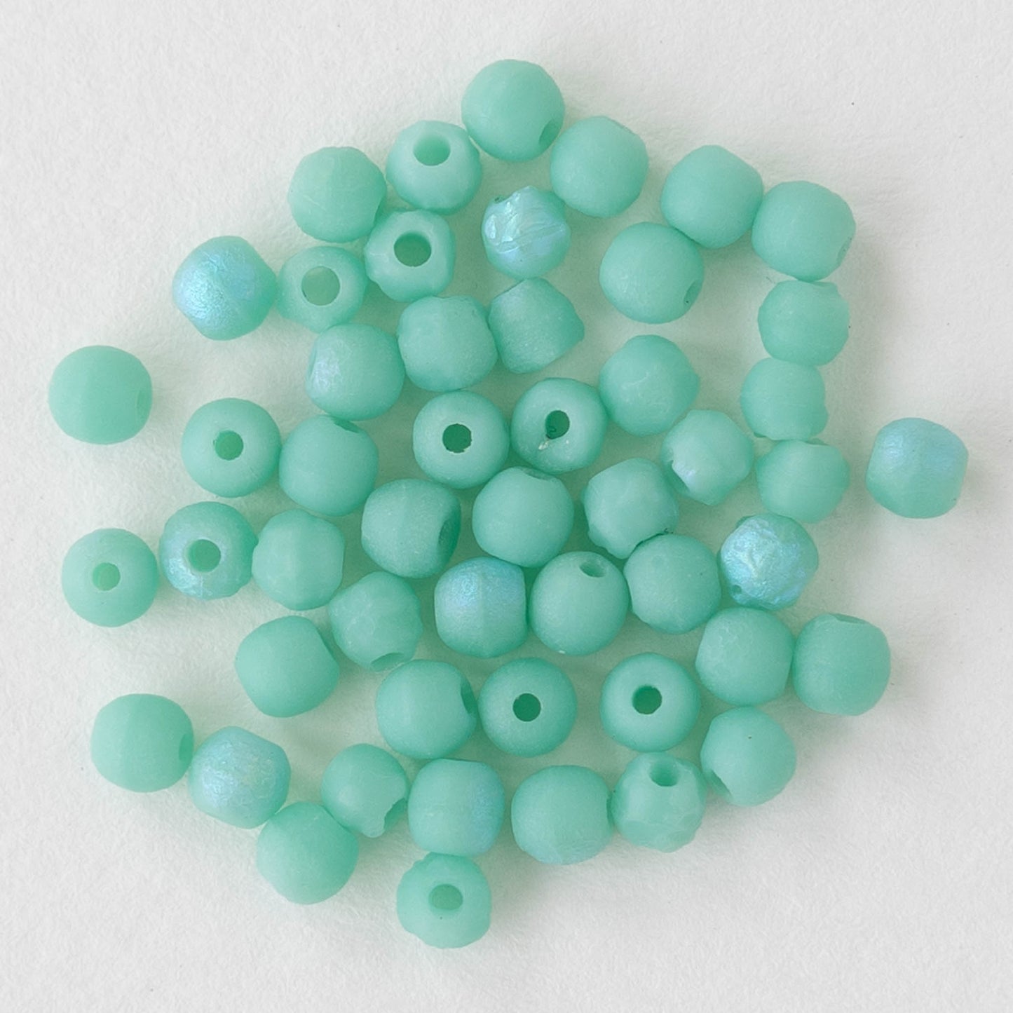 3mm Round Glass Beads - Etched Seafoam AB - 50 Beads