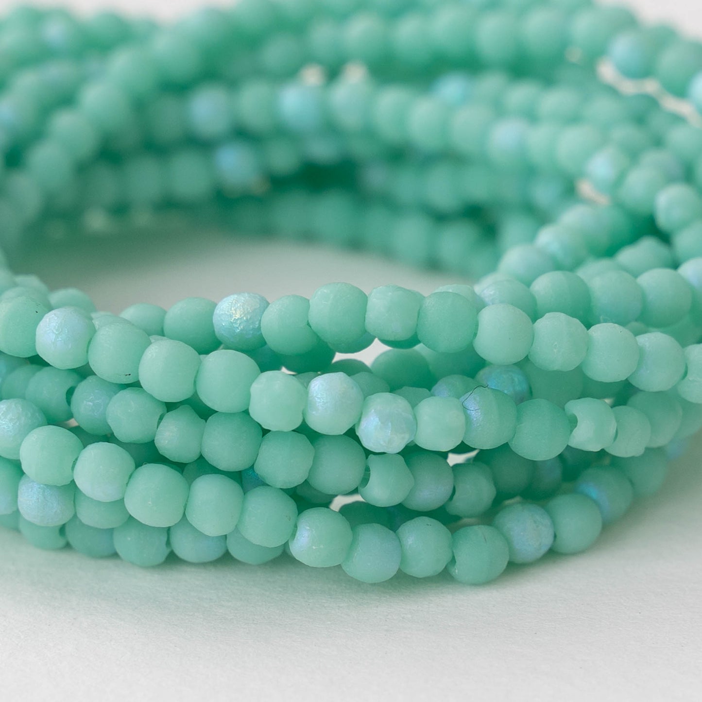 3mm Round Glass Beads - Etched Seafoam AB - 50 Beads