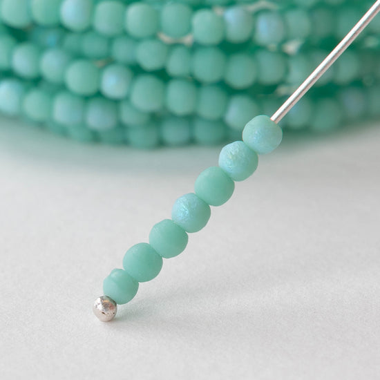 3mm Round Glass Beads - Etched Seafoam AB - 50 Beads