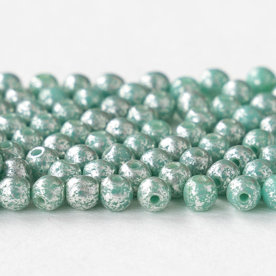 3mm Round Glass Beads - Seafoam Green with Silver Dust - 120 Beads