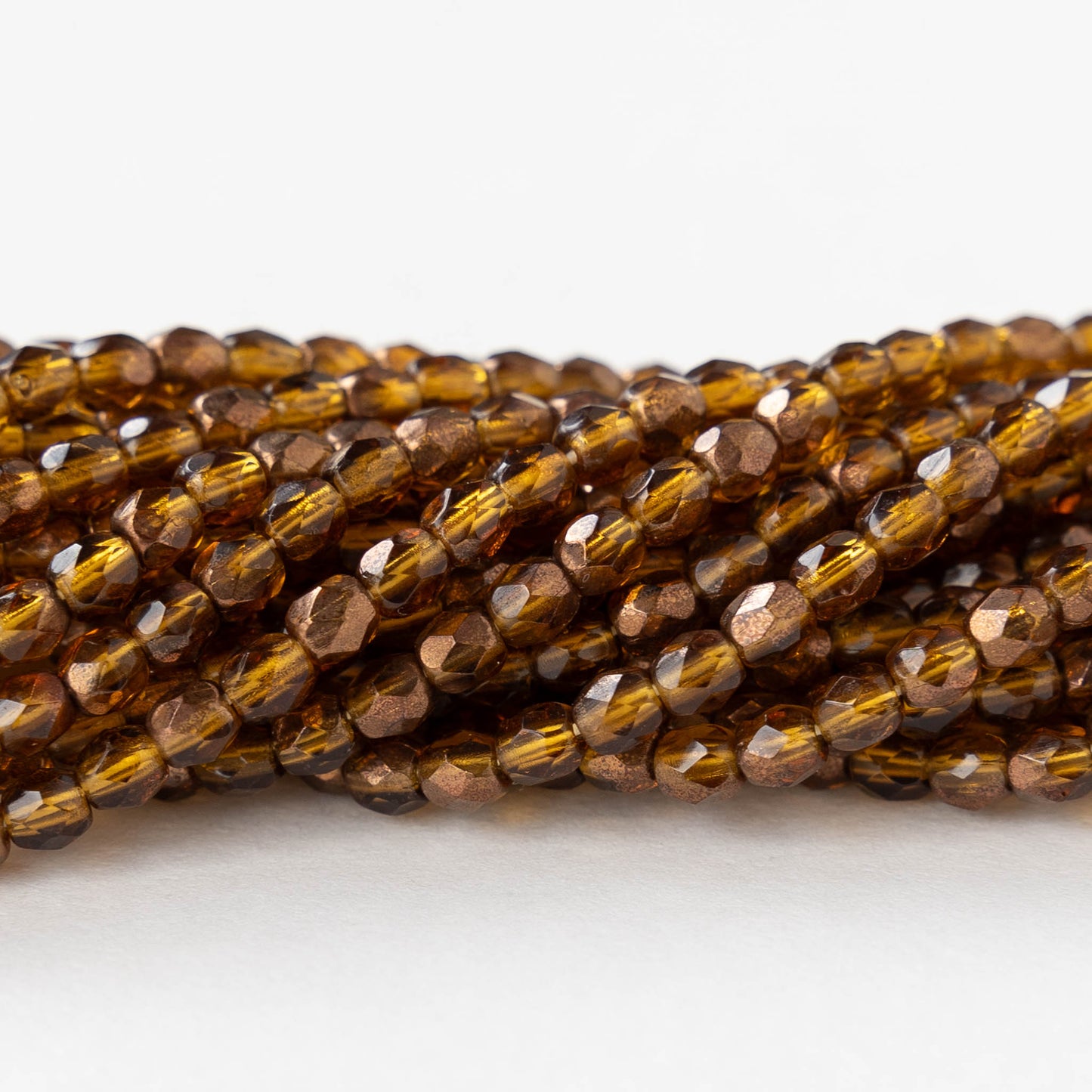 3mm Round Faceted Glass Beads - Transparent Amber Bronze - 50 Beads