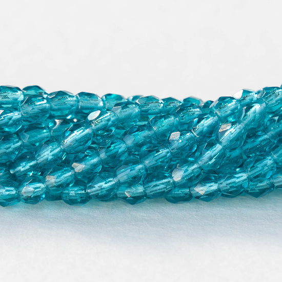 3mm Round Faceted Glass Beads - Transparent Seafoam - 100 Beads