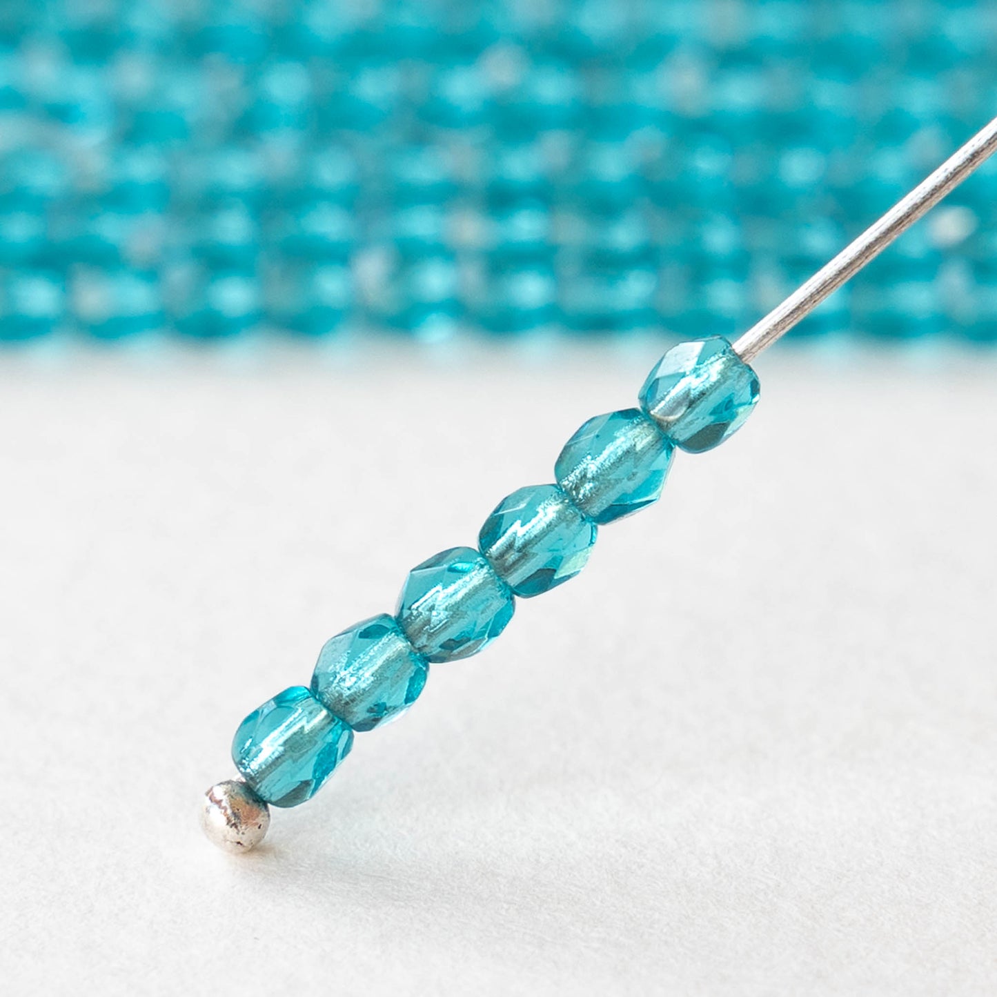 3mm Round Faceted Glass Beads - Transparent Seafoam - 100 Beads