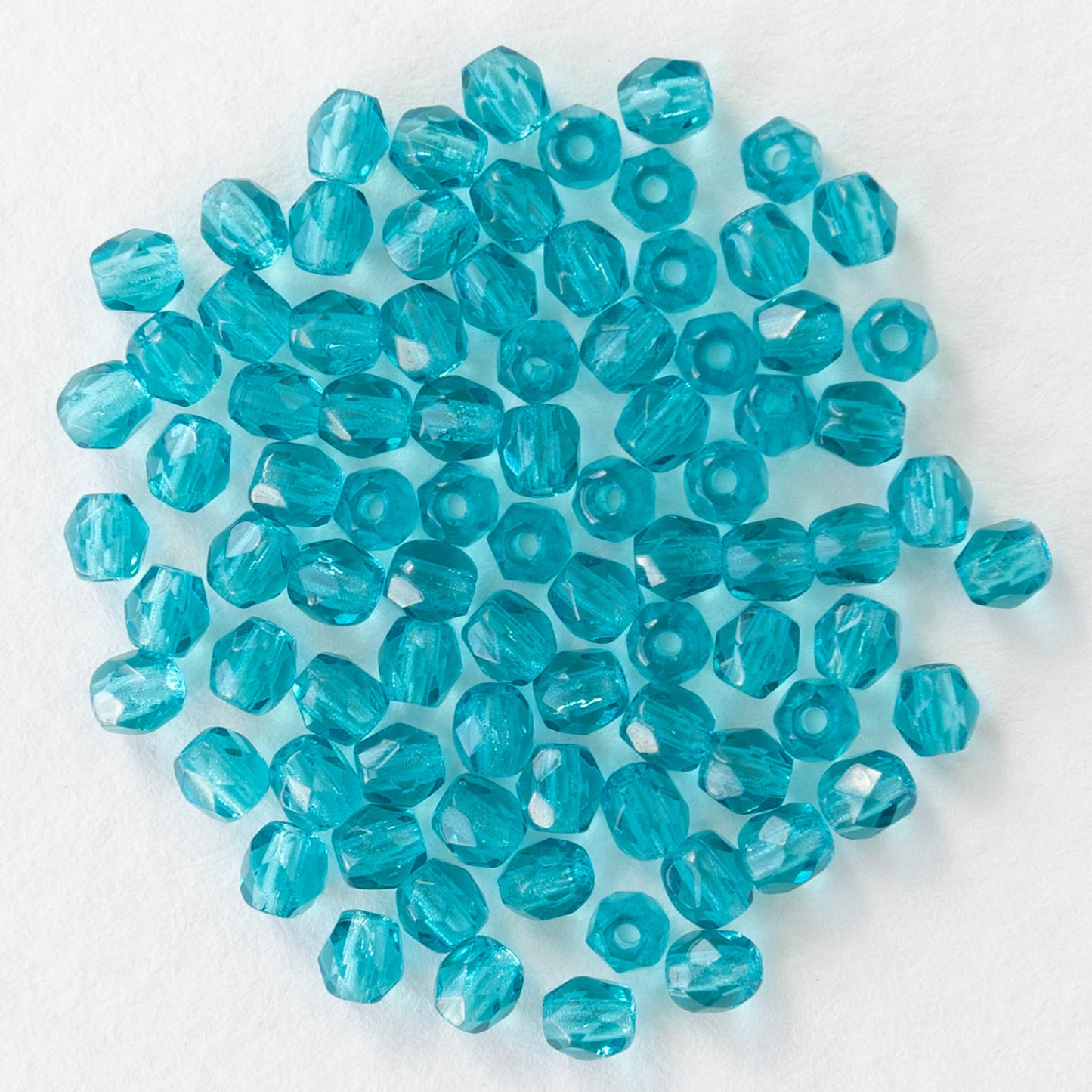 3mm Round Faceted Glass Beads - Transparent Seafoam - 100 Beads