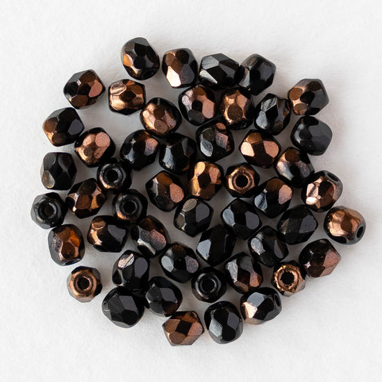 3mm Firepolished Round Beads - Black Copper - 50 Beads