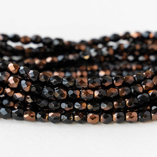 3mm Firepolished Round Beads - Black Copper - 50 Beads