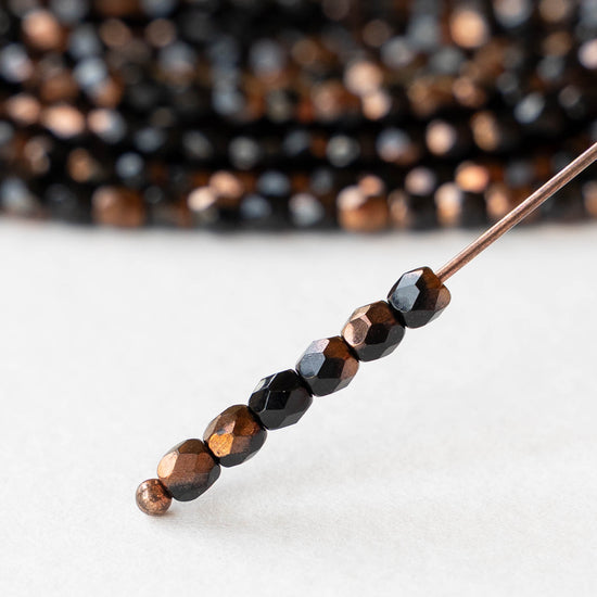 3mm Firepolished Round Beads - Black Copper - 50 Beads