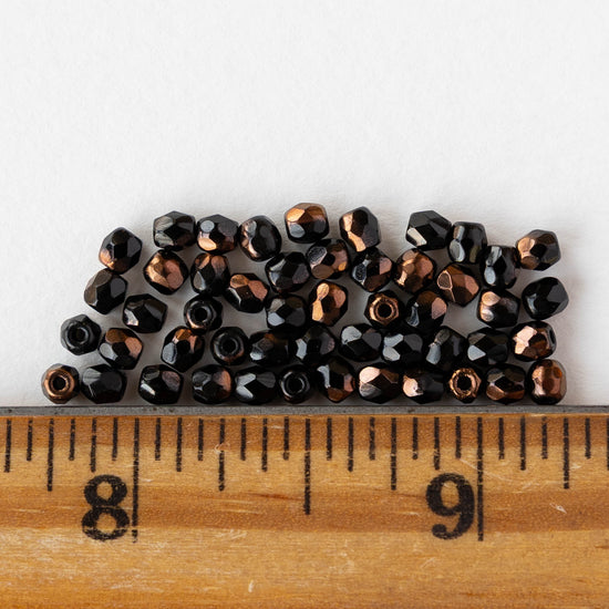3mm Firepolished Round Beads - Black Copper - 50 Beads