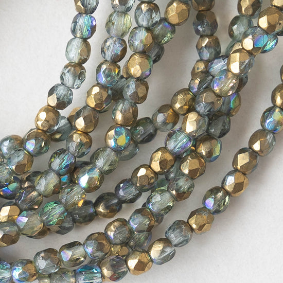 3mm Faceted Round Beads - Crystal AB with Gold  - 50 beads
