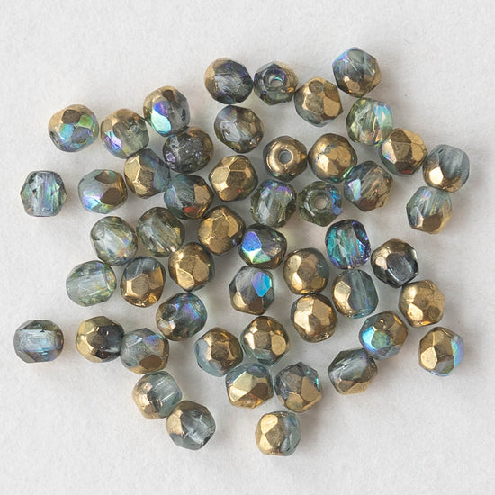 3mm Faceted Round Beads - Crystal AB with Gold  - 50 beads