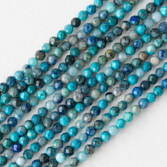3mm Faceted Round Chrysocolla Stone Beads - Whole or Half Strand